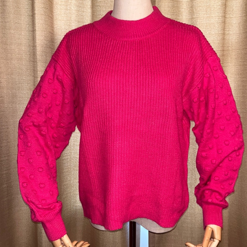 Vince Camuto Aurora Pink Bobble Stitch Sleeve Sweater NWT Ladies Medium